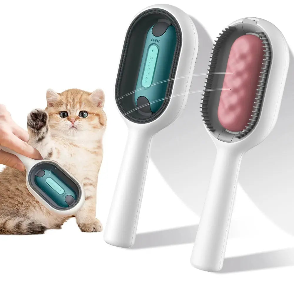 Cat Hair Brush With Water, Sticky Brush For Cats, 4 In-1 Cat Grooming Brush Creative Update Cat Dog Grooming Comb With Water Tank Double-Sided Hair Removal Brush Kitten Pet Supplies Accessories - VINE GLOBAL