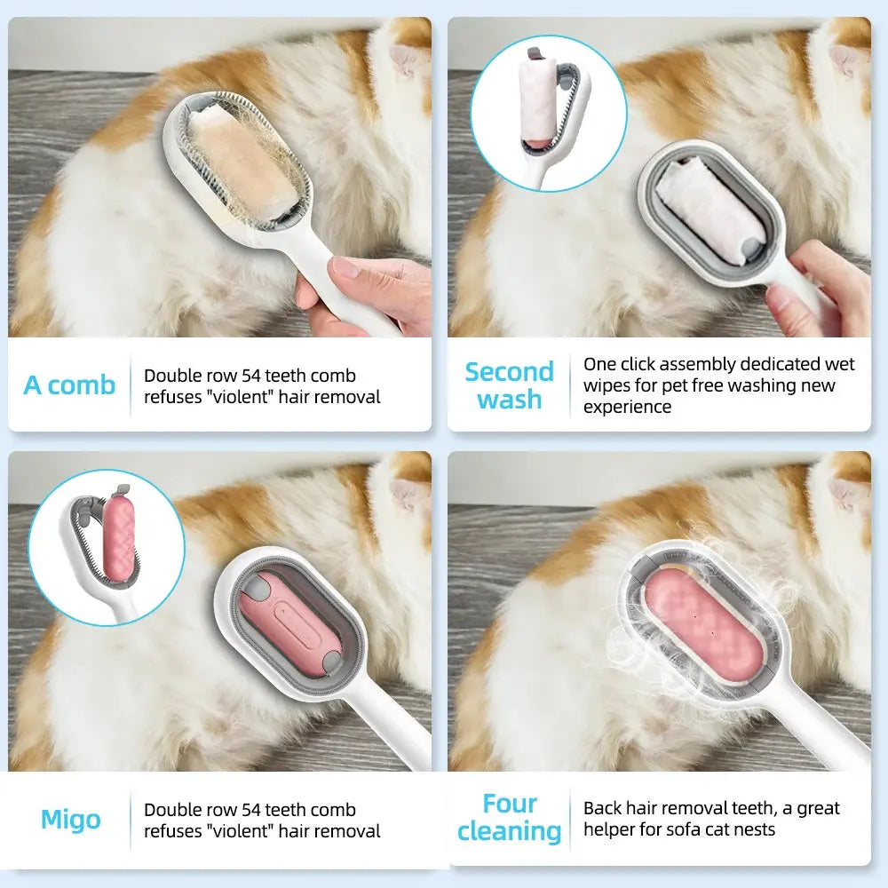 Cat Hair Brush With Water, Sticky Brush For Cats, 4 In-1 Cat Grooming Brush Creative Update Cat Dog Grooming Comb With Water Tank Double-Sided Hair Removal Brush Kitten Pet Supplies Accessories - VINE GLOBAL