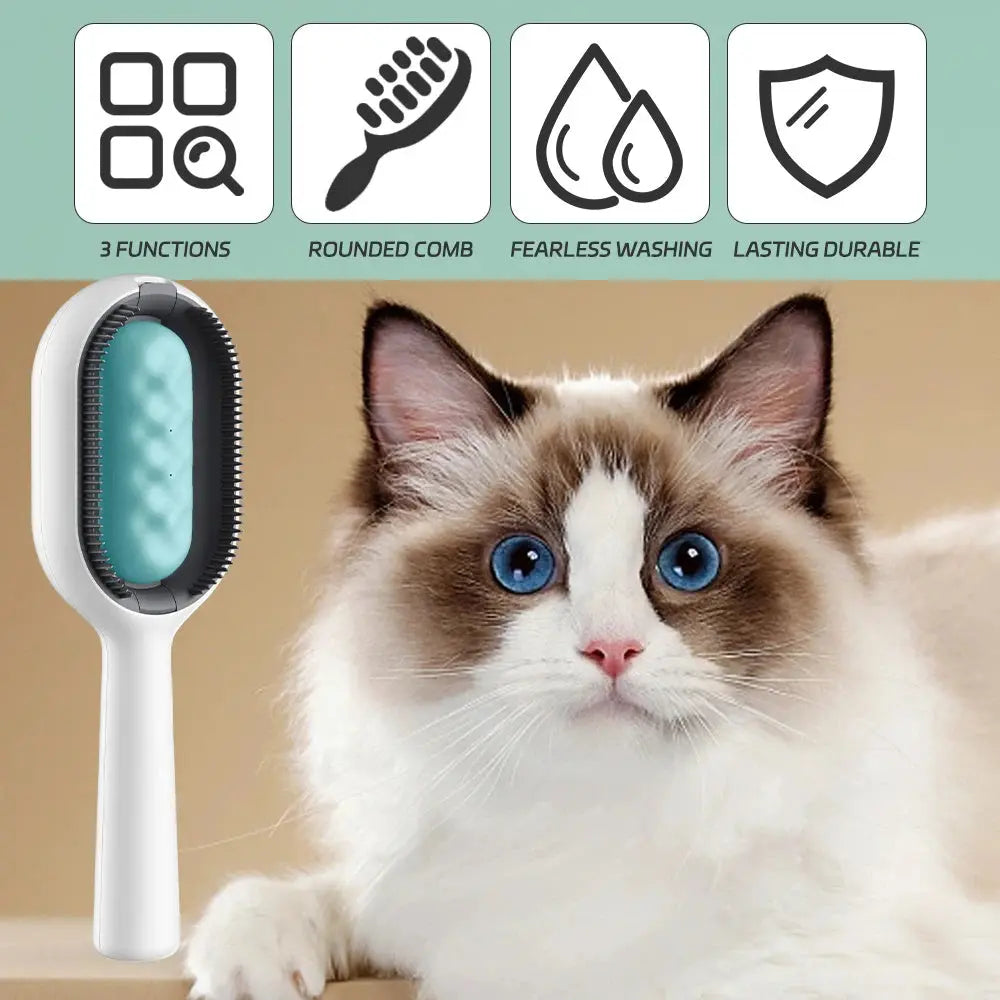 Cat Hair Brush With Water, Sticky Brush For Cats, 4 In-1 Cat Grooming Brush Creative Update Cat Dog Grooming Comb With Water Tank Double-Sided Hair Removal Brush Kitten Pet Supplies Accessories - VINE GLOBAL