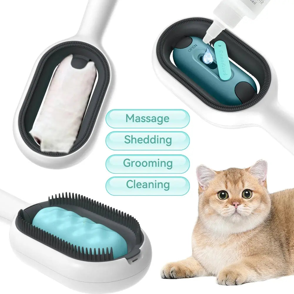 Cat Hair Brush With Water, Sticky Brush For Cats, 4 In-1 Cat Grooming Brush Creative Update Cat Dog Grooming Comb With Water Tank Double-Sided Hair Removal Brush Kitten Pet Supplies Accessories - VINE GLOBAL