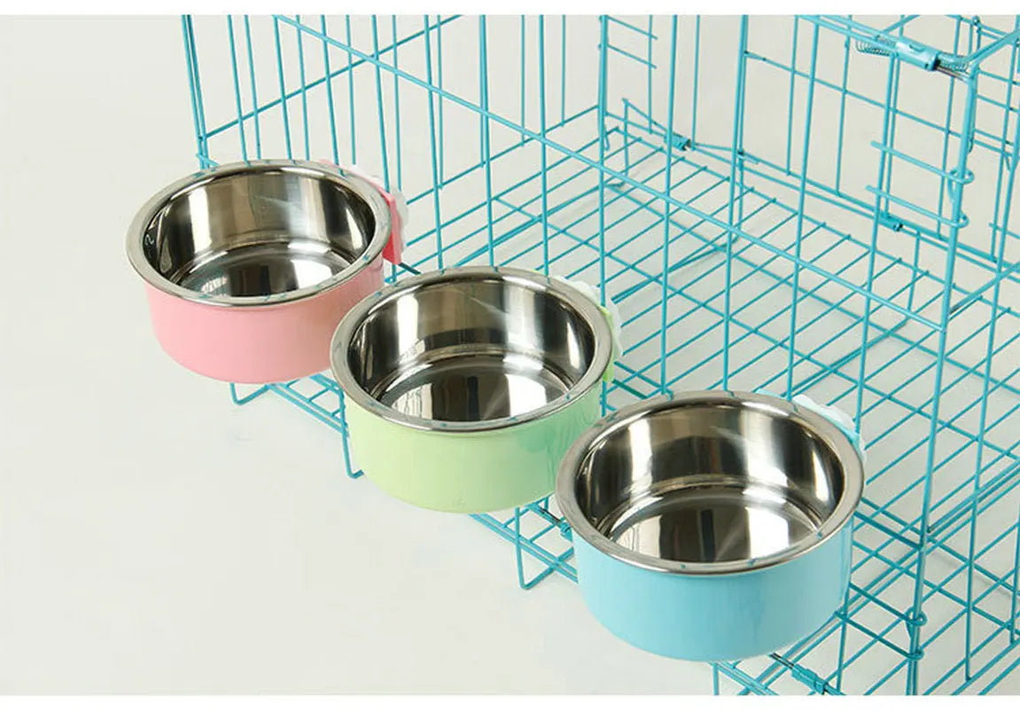 Removable Hanging Food Stainless Steel Water Bowl Cage Bowl for Dogs Cats Birds Small Animals - VINE GLOBAL