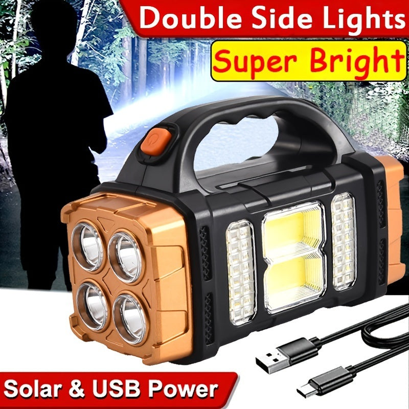 1pc Multifunctional Solar LED+COB Light With Handle; USB Charging Waterproof For Outdoor Camping Safety Emergency At Night - VINE GLOBAL