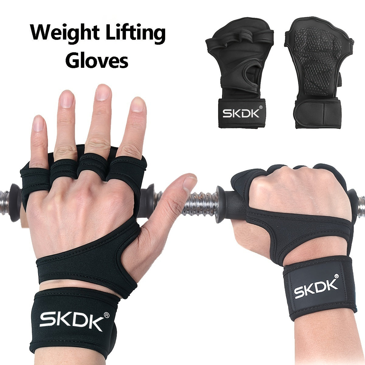 Weightlifting Fitness Gloves With Wrist Wraps; Silicone Gel Full Palm Protection; Gym Workout Gloves; Power Lifting Equipment - VINE GLOBAL