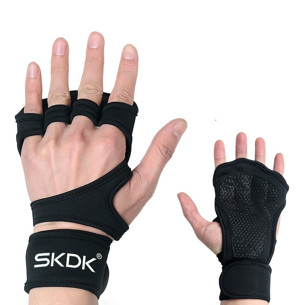 Weightlifting Fitness Gloves With Wrist Wraps; Silicone Gel Full Palm Protection; Gym Workout Gloves; Power Lifting Equipment - VINE GLOBAL