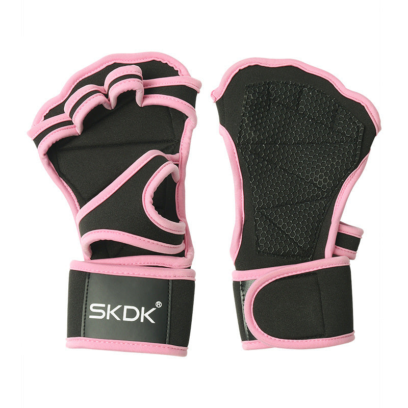 Weightlifting Fitness Gloves With Wrist Wraps; Silicone Gel Full Palm Protection; Gym Workout Gloves; Power Lifting Equipment - VINE GLOBAL