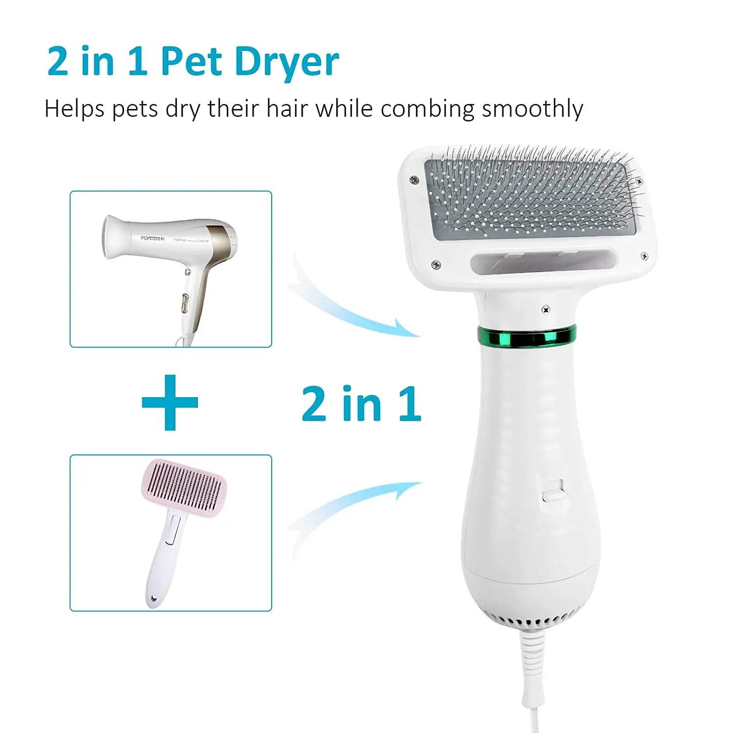 Pet hair comb Dog and cat hair dryer 2 and 1 pet supplies Pet hair Dryer with Slicker Brush; pet grooming - VINE GLOBAL