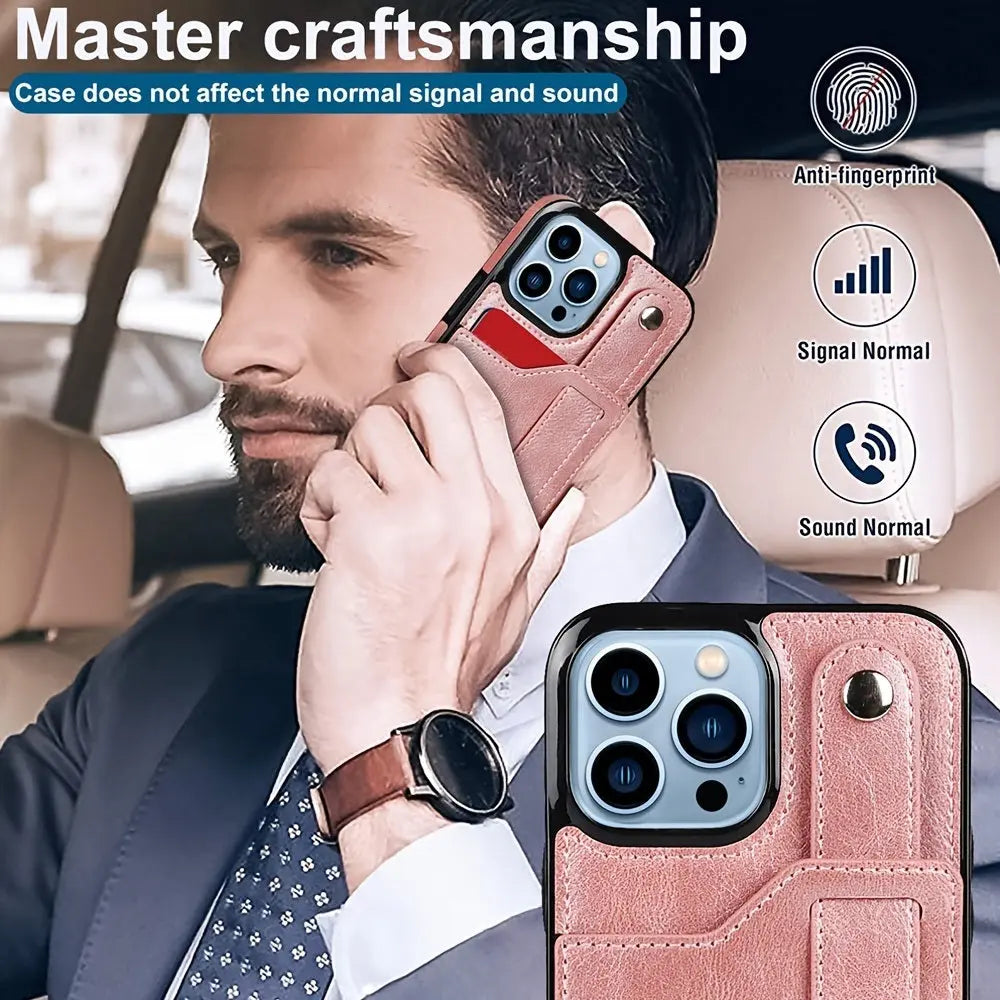 Rose Gold Wallet Wristband Leather Phone Case For; iPhone14 Series; iPhone13 Series ; iPhone12 Series; ; iPhone11 Series ; iPhoneX Series ; iPhone8 Series; 7 Series - VINE GLOBAL