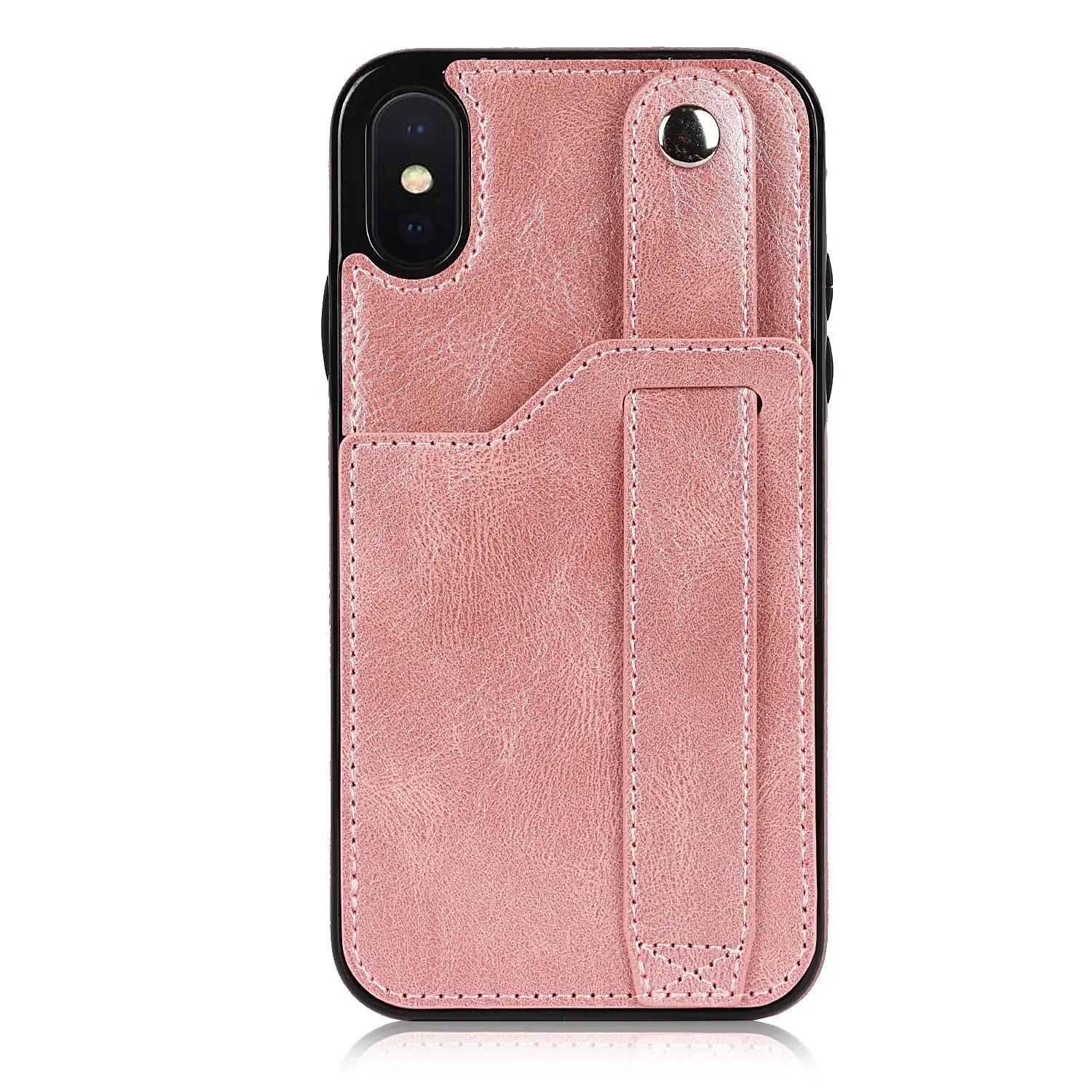 Rose Gold Wallet Wristband Leather Phone Case For; iPhone14 Series; iPhone13 Series ; iPhone12 Series; ; iPhone11 Series ; iPhoneX Series ; iPhone8 Series; 7 Series - VINE GLOBAL