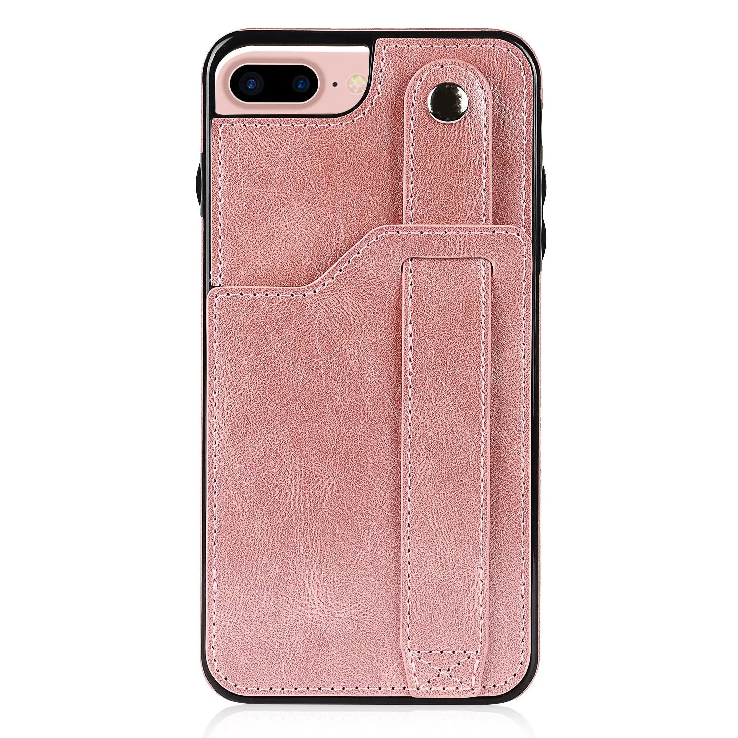 Rose Gold Wallet Wristband Leather Phone Case For; iPhone14 Series; iPhone13 Series ; iPhone12 Series; ; iPhone11 Series ; iPhoneX Series ; iPhone8 Series; 7 Series - VINE GLOBAL
