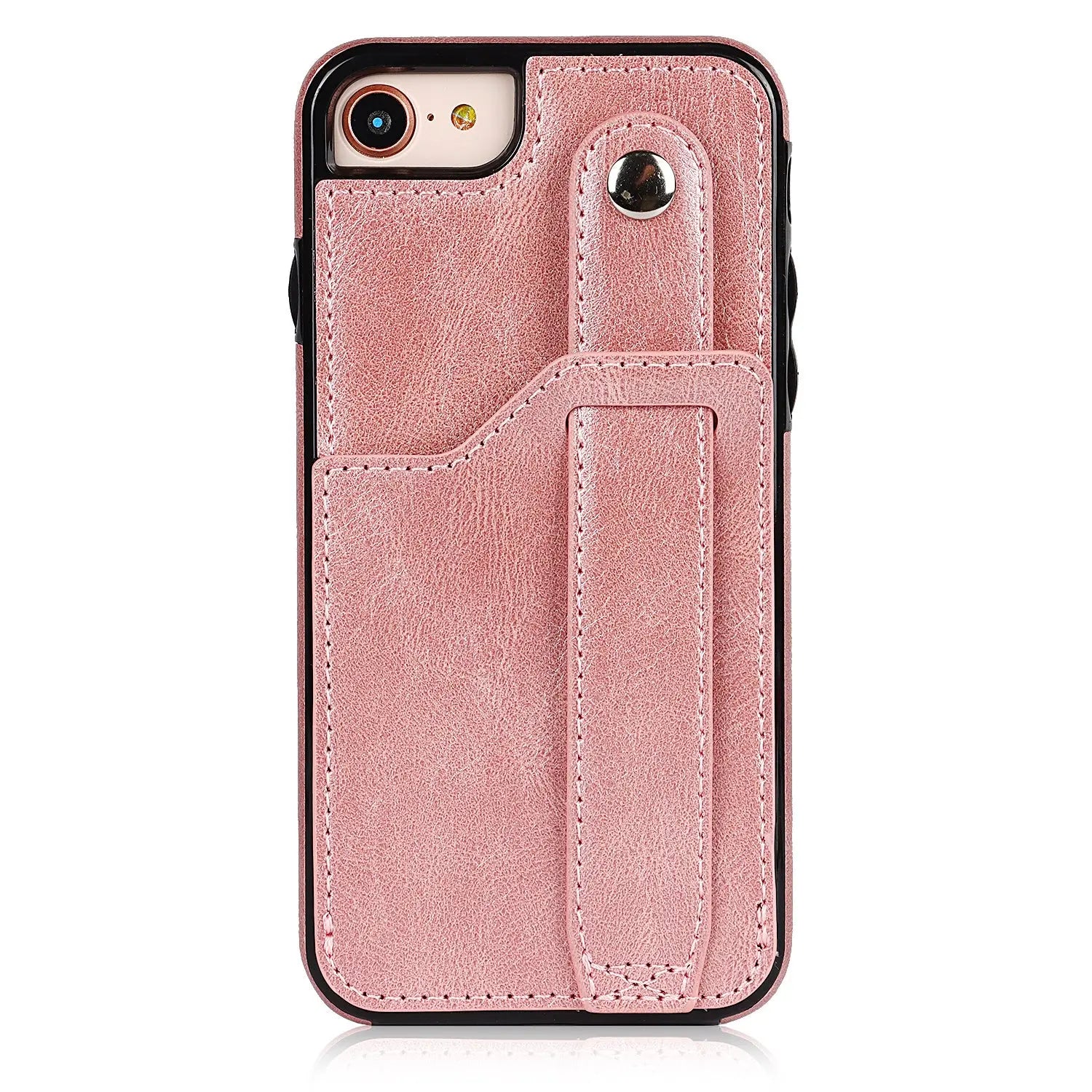 Rose Gold Wallet Wristband Leather Phone Case For; iPhone14 Series; iPhone13 Series ; iPhone12 Series; ; iPhone11 Series ; iPhoneX Series ; iPhone8 Series; 7 Series - VINE GLOBAL