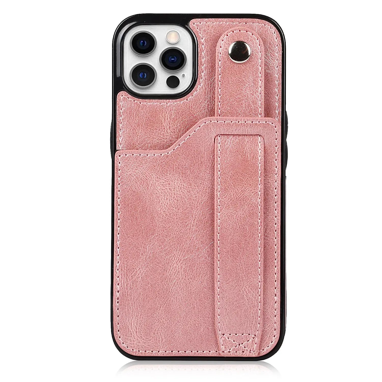 Rose Gold Wallet Wristband Leather Phone Case For; iPhone14 Series; iPhone13 Series ; iPhone12 Series; ; iPhone11 Series ; iPhoneX Series ; iPhone8 Series; 7 Series - VINE GLOBAL
