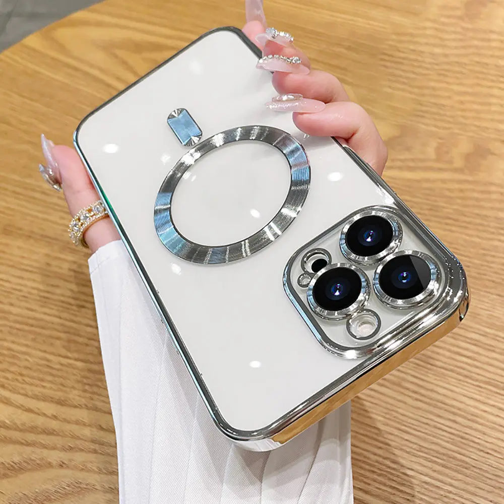 1pc Wireless Charge Phone Case; Silicone Transparent Luxury Plating Transparent Magnetic For Magsafe Phone Protective Phone Case For ; iPhone14 Series ; iPhone13 Series; iPhone12 Series - VINE GLOBAL