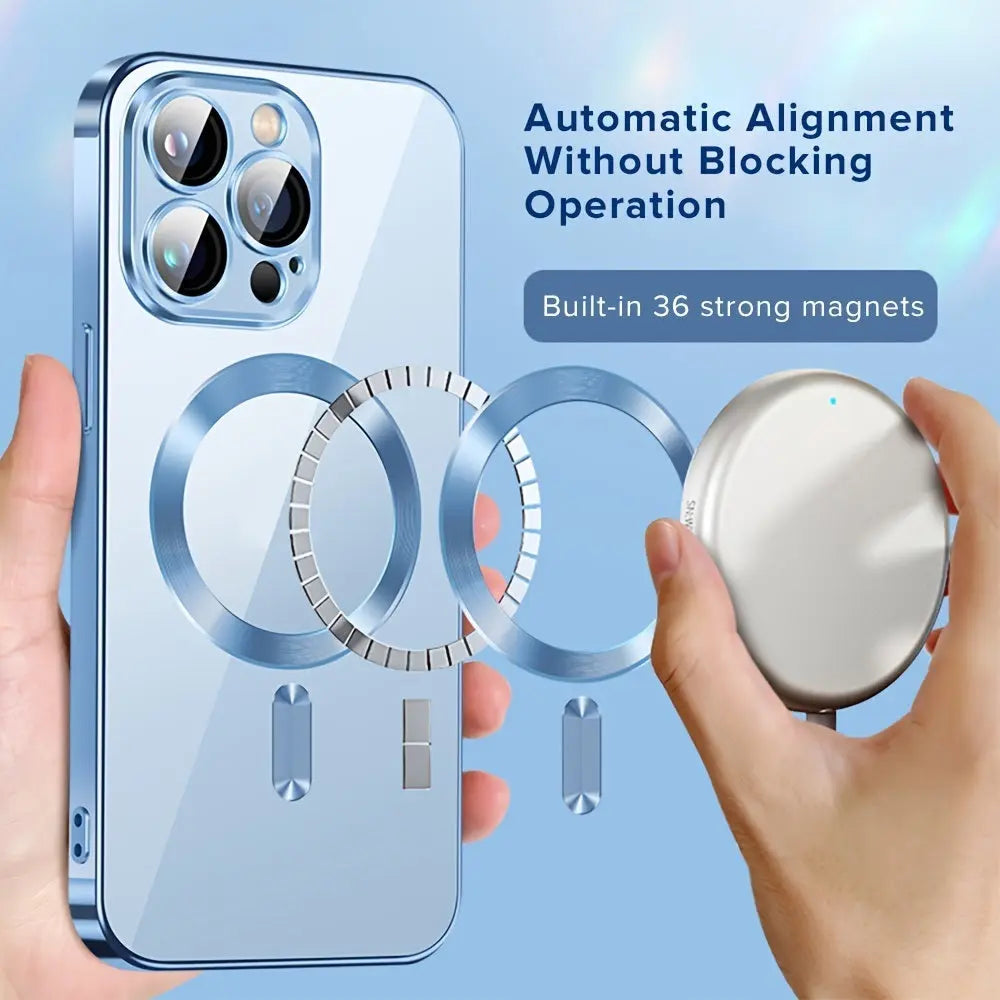 1pc Wireless Charge Phone Case; Silicone Transparent Luxury Plating Transparent Magnetic For Magsafe Phone Protective Phone Case For ; iPhone14 Series ; iPhone13 Series; iPhone12 Series - VINE GLOBAL