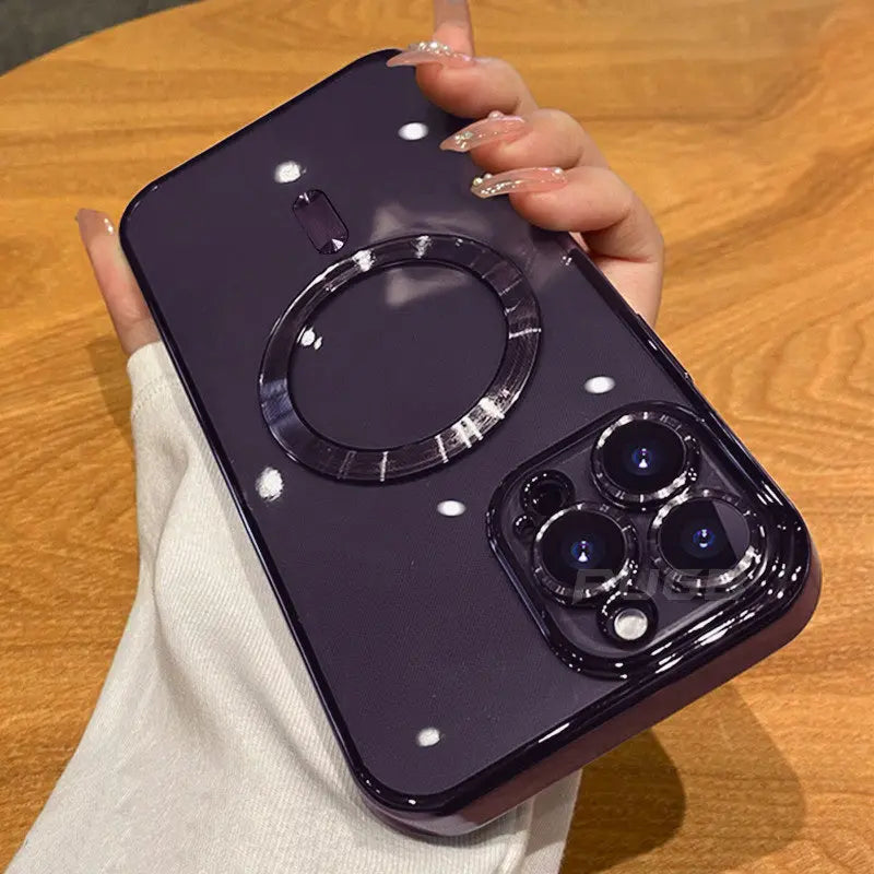 1pc Wireless Charge Phone Case; Silicone Transparent Luxury Plating Transparent Magnetic For Magsafe Phone Protective Phone Case For ; iPhone14 Series ; iPhone13 Series; iPhone12 Series - VINE GLOBAL