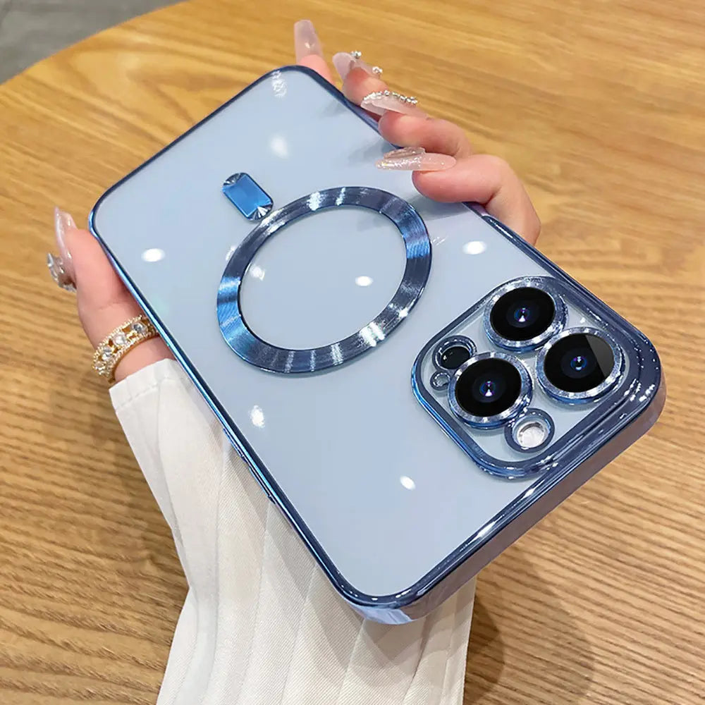 1pc Wireless Charge Phone Case; Silicone Transparent Luxury Plating Transparent Magnetic For Magsafe Phone Protective Phone Case For ; iPhone14 Series ; iPhone13 Series; iPhone12 Series - VINE GLOBAL