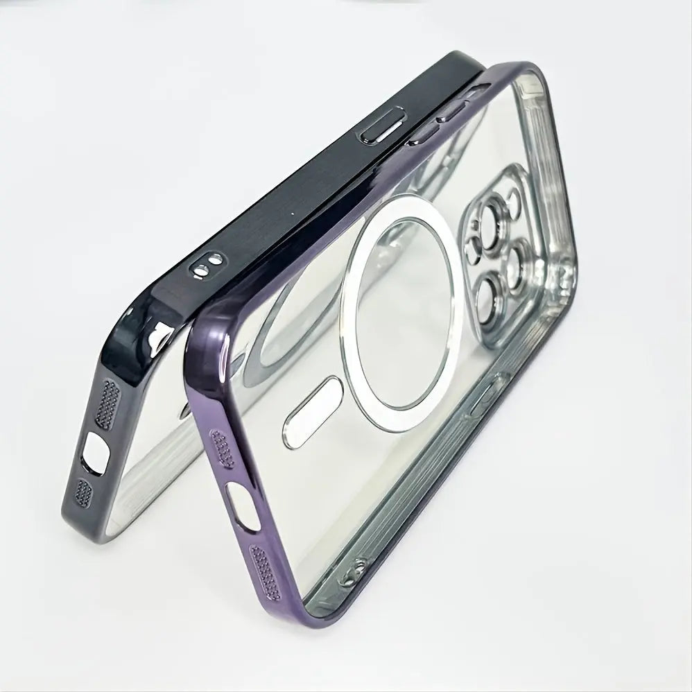 1pc Wireless Charge Phone Case; Silicone Transparent Luxury Plating Transparent Magnetic For Magsafe Phone Protective Phone Case For ; iPhone14 Series ; iPhone13 Series; iPhone12 Series - VINE GLOBAL