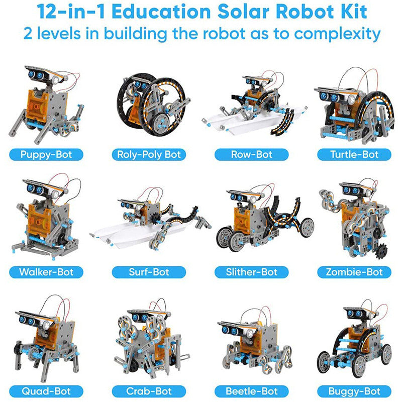 STEM Solar Robot Kit For Kids; 12-in-1 Educational STEM Science Experiment Toys; Solar Powered Building Kit DIY For 8 9 10 11 12 13 Years Old Boys & Girls Kids Toy - VINE GLOBAL