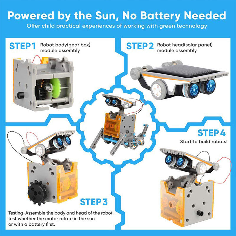 STEM Solar Robot Kit For Kids; 12-in-1 Educational STEM Science Experiment Toys; Solar Powered Building Kit DIY For 8 9 10 11 12 13 Years Old Boys & Girls Kids Toy - VINE GLOBAL