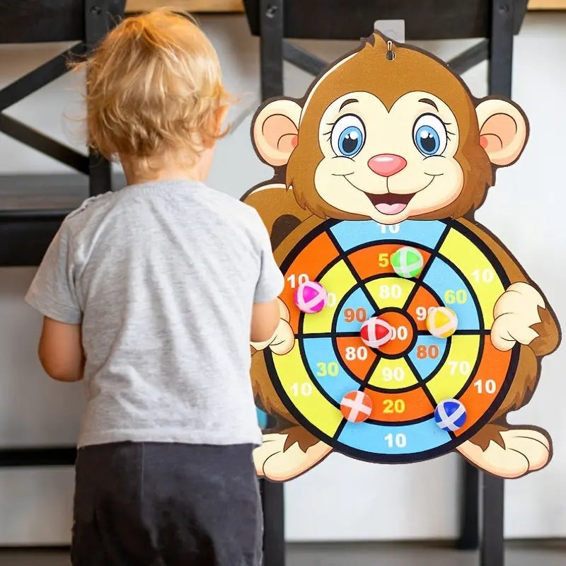 Kids Sticky Ball Dart Target Board; Creative Throw Ball Target Sticky; Outdoor Sports Indoor Cloth Toys; Educational Board Games; with 3 balls - VINE GLOBAL
