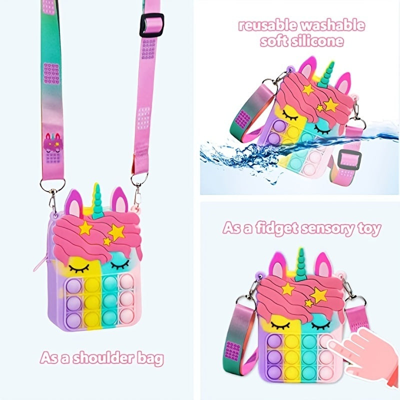 Girl And Women's Unicorn Pop Purse Pop Bag With Unicorn Pop Toy; Christmas Decorations Gifts Silicone Shoulder Bag Fidget Toys Pop Fidget Backpack - VINE GLOBAL