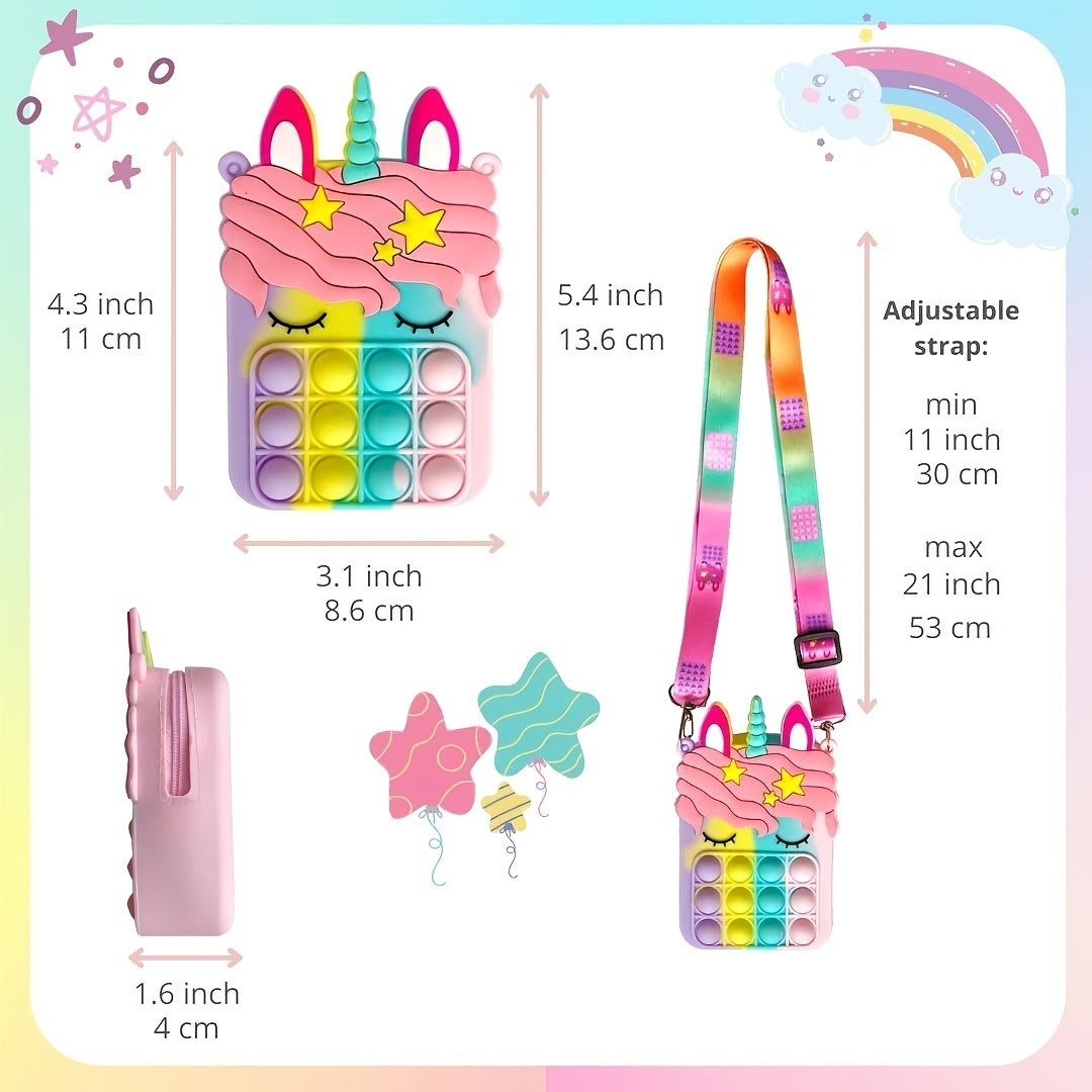 Girl And Women's Unicorn Pop Purse Pop Bag With Unicorn Pop Toy; Christmas Decorations Gifts Silicone Shoulder Bag Fidget Toys Pop Fidget Backpack - VINE GLOBAL