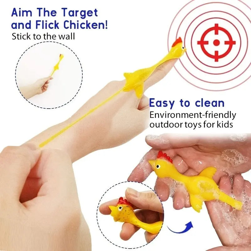 Slingshot Chicken Rubber Chicken Flick Chicken Flying Chicken Flingers Stress Gag Toys; Funny Christmas Easter Chicks Novelty Gifts For Kids - VINE GLOBAL