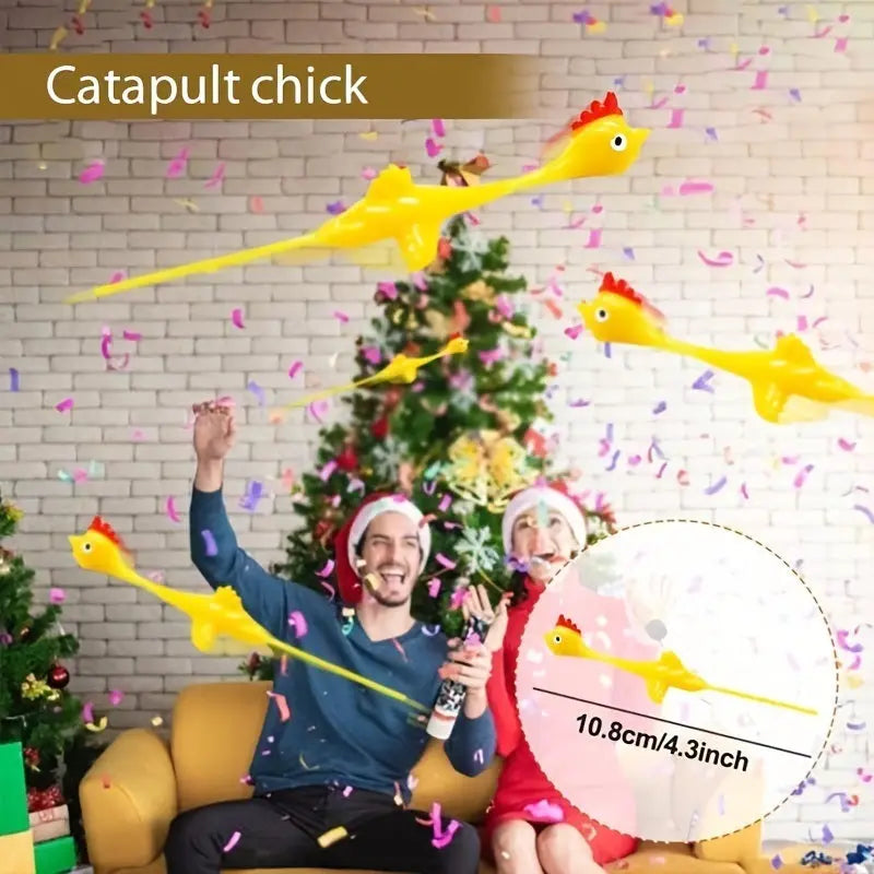 Slingshot Chicken Rubber Chicken Flick Chicken Flying Chicken Flingers Stress Gag Toys; Funny Christmas Easter Chicks Novelty Gifts For Kids - VINE GLOBAL