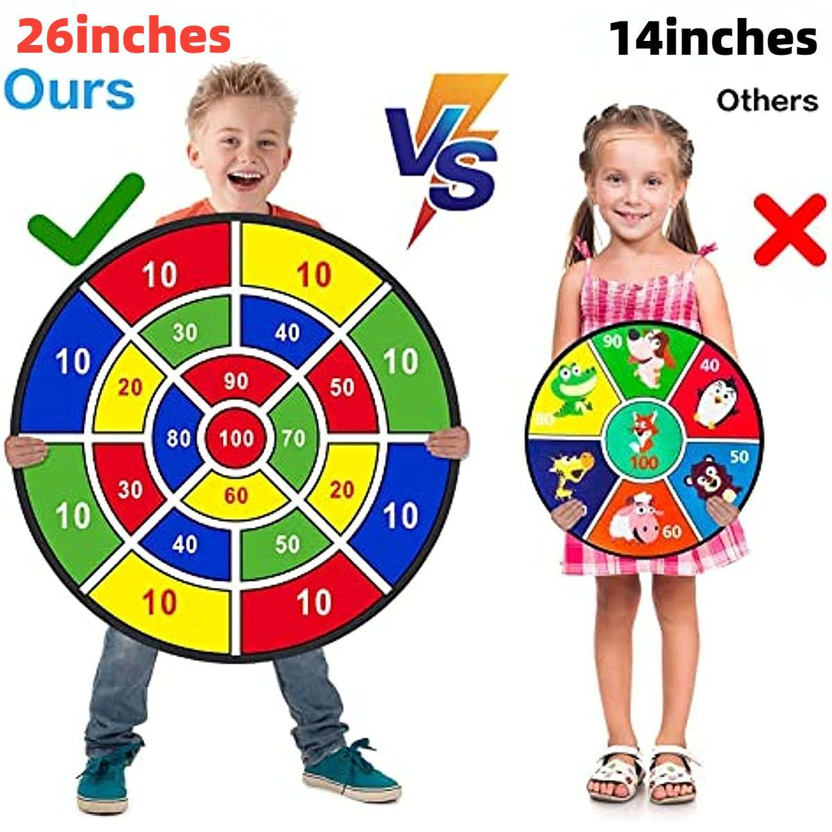 26 Inch Kids Dart Board With 8 Sticky Balls; Boys Toy; Indoor/Sport Outdoor Fun Party Game Toy For 3 4 5 6 7 8 9 10 11 12 Years Old Boys And Girls Birthday Gifts - VINE GLOBAL
