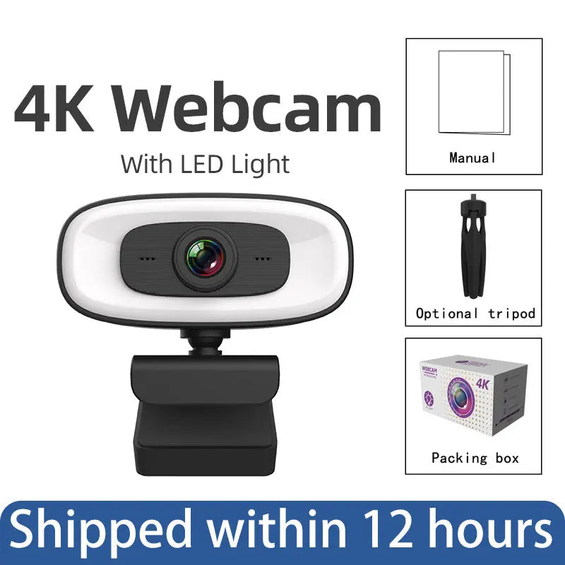 4K Webcam PC Laptops Portable 2K 1080P Webcam Live Streaming Flexible Full HD Web Camera For Computer With Microphone With Light - VINE GLOBAL