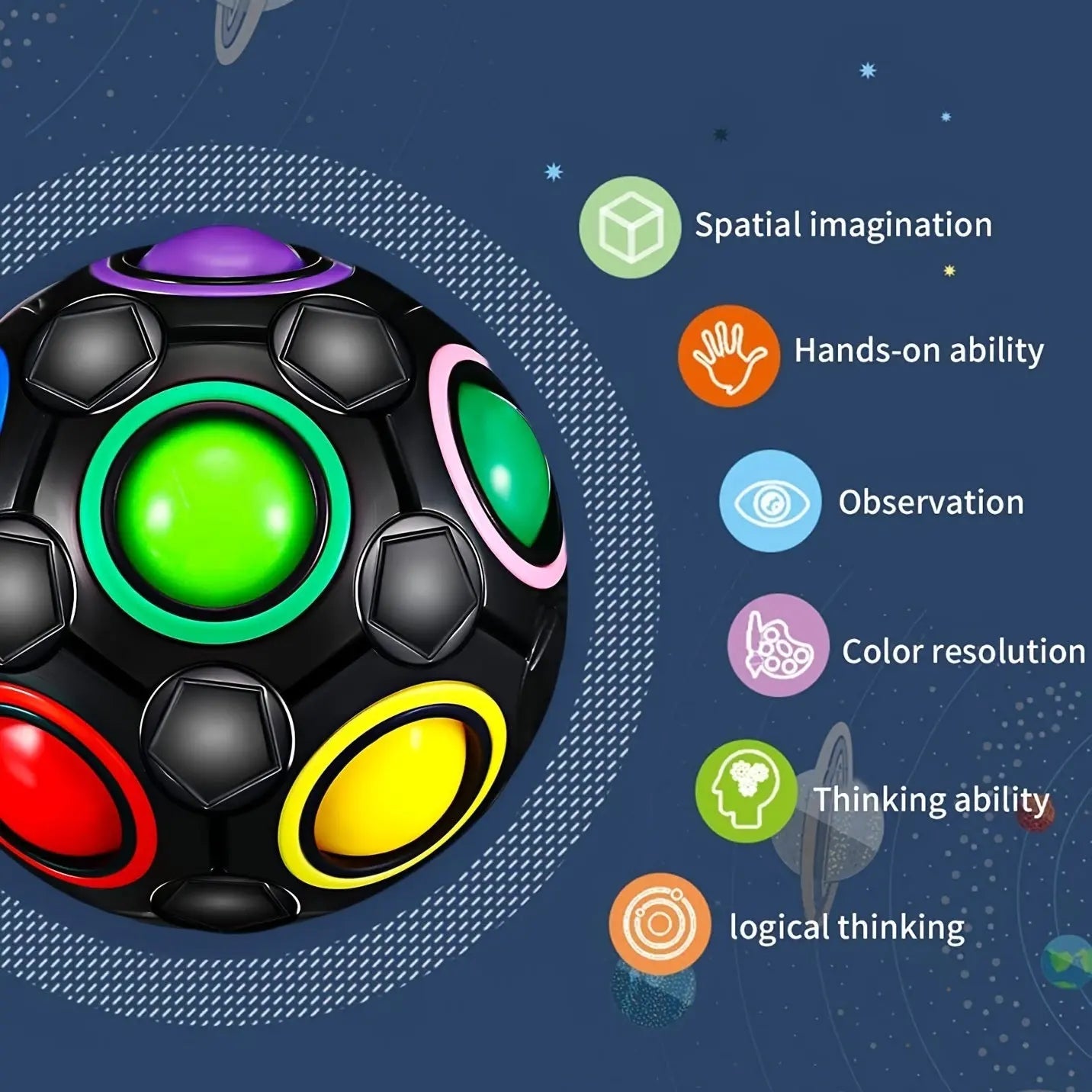 Rainbow Puzzle Ball- Fidget Ball Puzzle Game- Brain Teaser Toy For Boys & Girls Age 3 And Up- Birthday Party Christmas Easter Gift Stocking Stuffers Toy For Kids Teens Adults - VINE GLOBAL