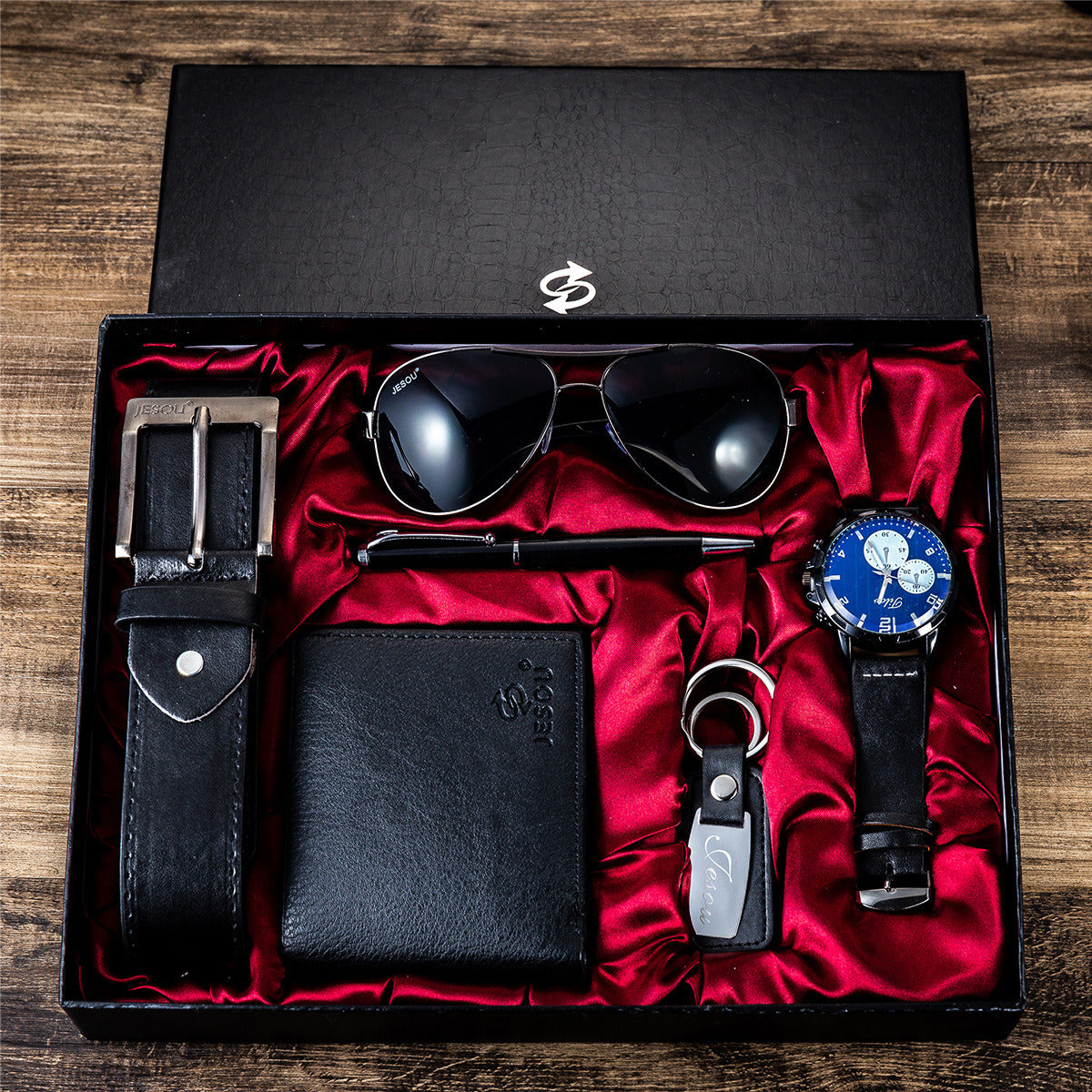 A04991Men's business gift box set Wallet belt watch pen glasses combination set - VINE GLOBAL