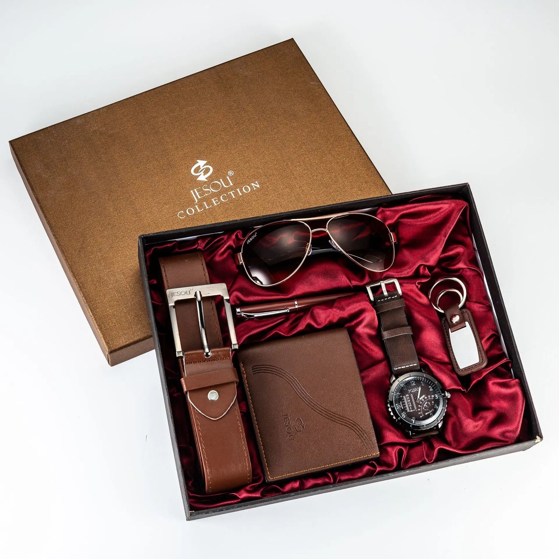 A04991Men's business gift box set Wallet belt watch pen glasses combination set - VINE GLOBAL