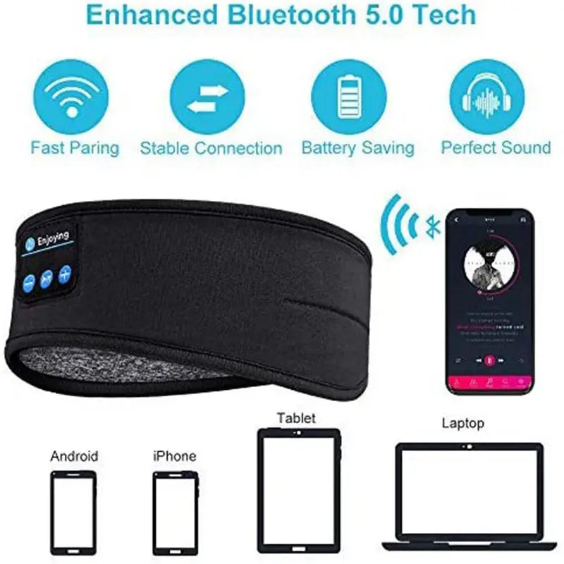 Fone Bluetooth Earphones Sports Sleeping Headband Elastic Wireless Headphones Music Eye Mask Wireless Bluetooth Headset Headband - VINE GLOBAL