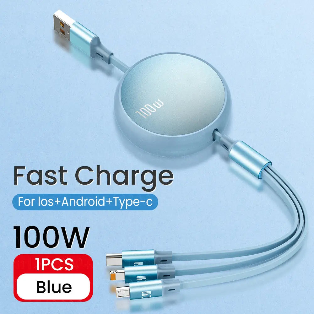 6A 100W 3in1 2in1 Fast USB Cable for Huawei/Honor Retractable Portable 3 in 1 Micro USB Type C Charger Cable For iPhone Samsung - VINE GLOBAL