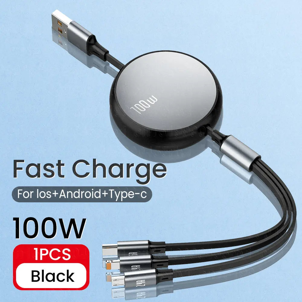 6A 100W 3in1 2in1 Fast USB Cable for Huawei/Honor Retractable Portable 3 in 1 Micro USB Type C Charger Cable For iPhone Samsung - VINE GLOBAL