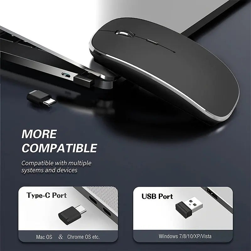 Wireless Charging Mouse Portable Mute Wireless Mouse USB And Type-C Dual Mode Wireless Mouse Adjustable DPI Laptop For Mac; MacBook; Android; PC - VINE GLOBAL