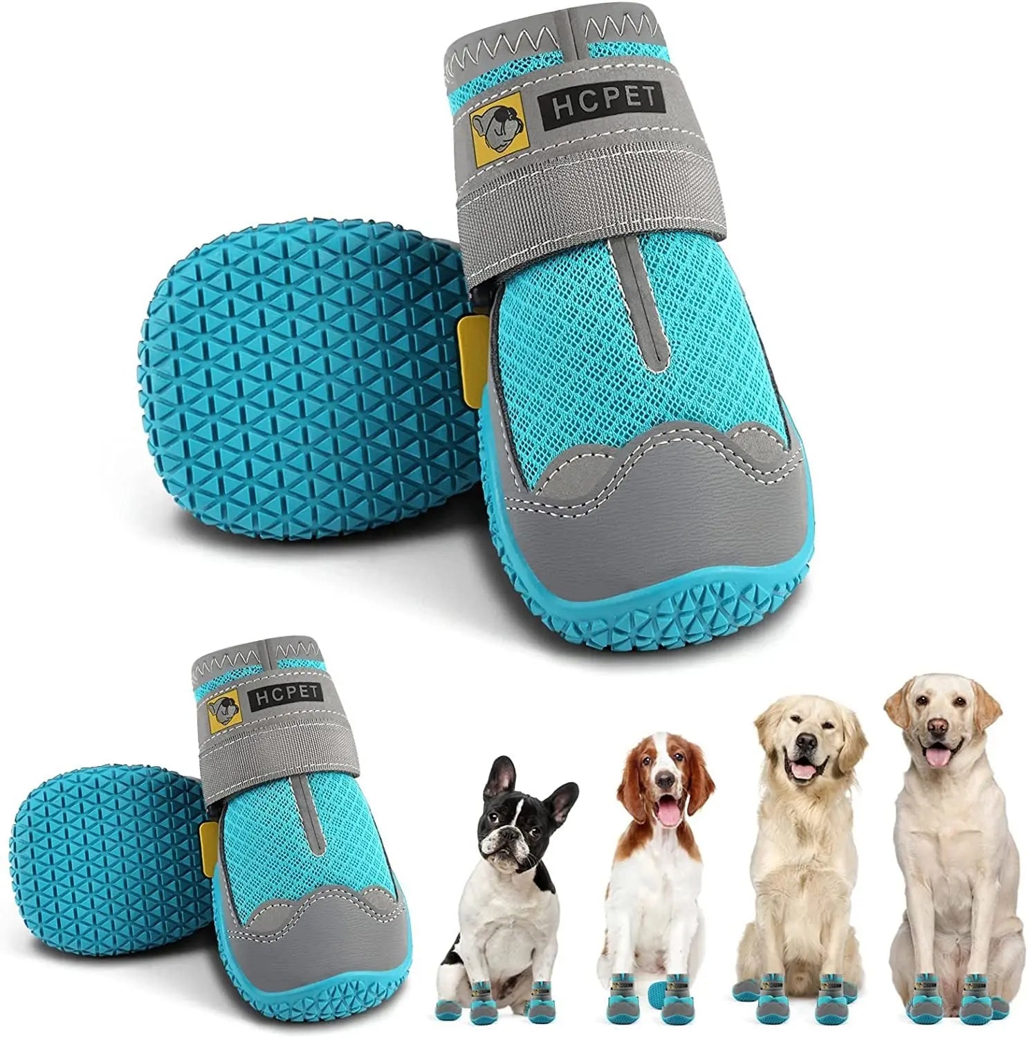 Dog Boots Breathable Dog Shoes for Small Medium Large Dogs; Waterproof Anti-Slip Puppy Booties Paw Protector for Hot Pavement Winter Snow Hiking with Reflective Straps 4PCS - VINE GLOBAL