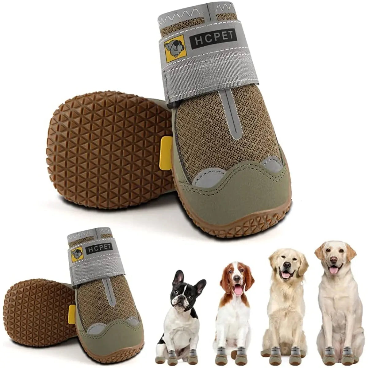 Dog Boots Breathable Dog Shoes for Small Medium Large Dogs; Waterproof Anti-Slip Puppy Booties Paw Protector for Hot Pavement Winter Snow Hiking with Reflective Straps 4PCS - VINE GLOBAL
