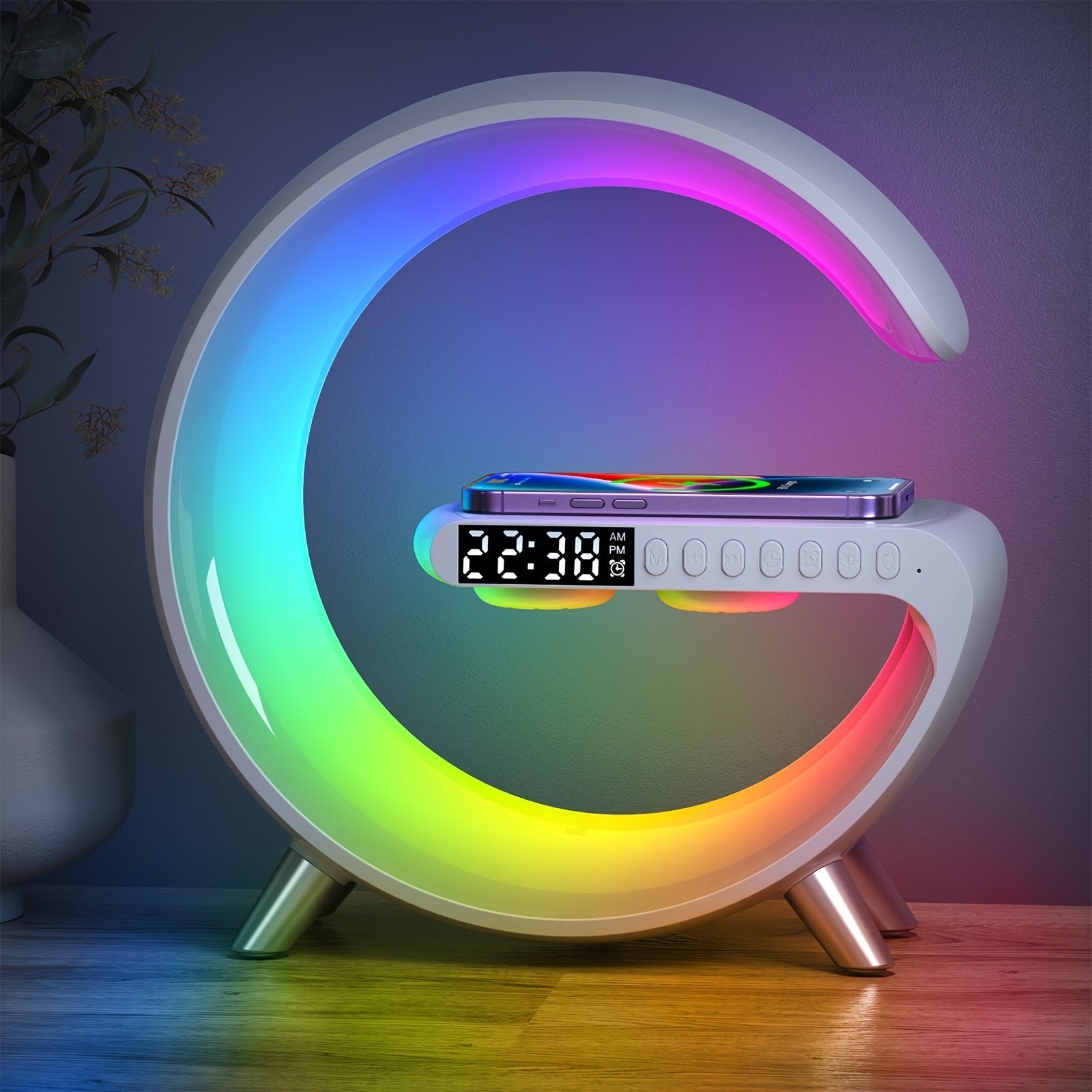 RGB Light Bar Smart Light Sunrise Alarm Clock; Dimmable Table Lamp With Fast Wireless Charger Alarm Clock For Heavy Sleepers Adults For Bedroom; Dorm; Gift - VINE GLOBAL