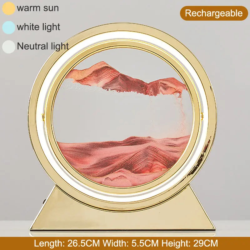 3D Hourglass LED Lamp 360° Moving Sand Art Table Lamp Sandscapes Quicksand Night Light Living Room Accessories Home Decor Gifts - VINE GLOBAL