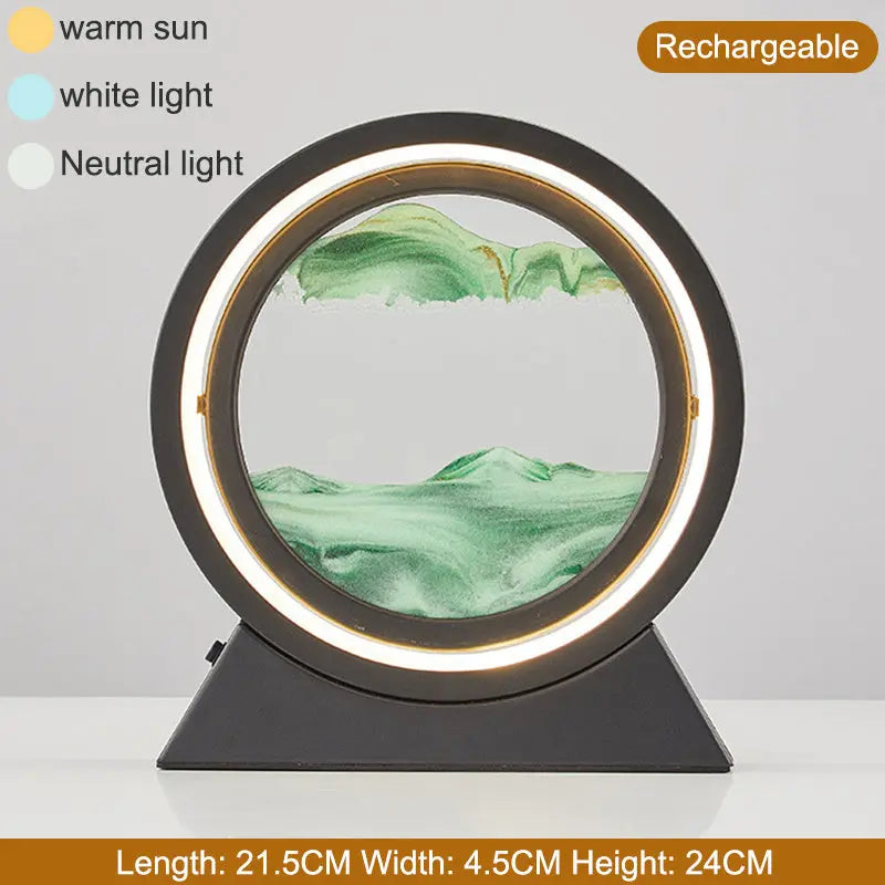 3D Hourglass LED Lamp 360° Moving Sand Art Table Lamp Sandscapes Quicksand Night Light Living Room Accessories Home Decor Gifts - VINE GLOBAL