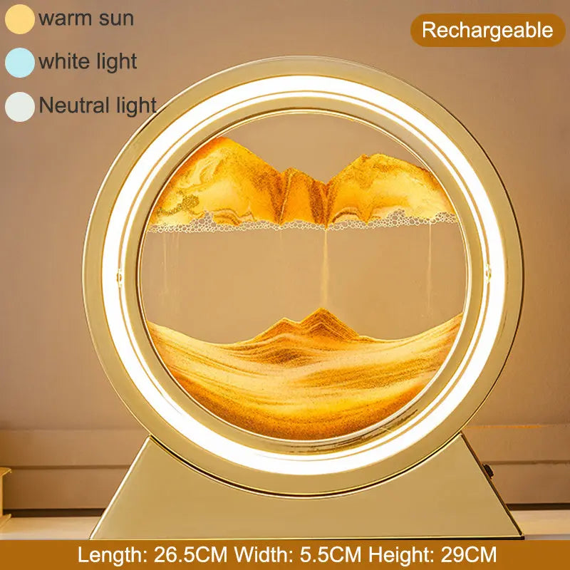 3D Hourglass LED Lamp 360° Moving Sand Art Table Lamp Sandscapes Quicksand Night Light Living Room Accessories Home Decor Gifts - VINE GLOBAL