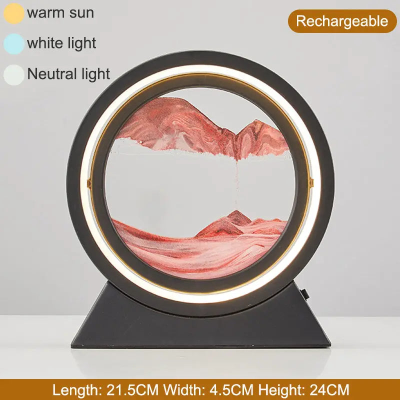 3D Hourglass LED Lamp 360° Moving Sand Art Table Lamp Sandscapes Quicksand Night Light Living Room Accessories Home Decor Gifts - VINE GLOBAL