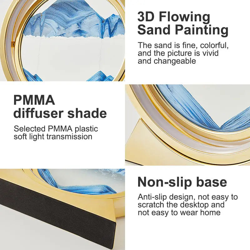 3D Hourglass LED Lamp 360° Moving Sand Art Table Lamp Sandscapes Quicksand Night Light Living Room Accessories Home Decor Gifts - VINE GLOBAL