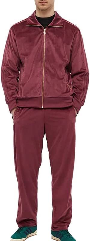 Mens 2 Pieces Velour Tracksuits Full Zip Stripe Casual Jogging Outfits Jacket & Pants Fitness Tracksuit Sets - VINE GLOBAL