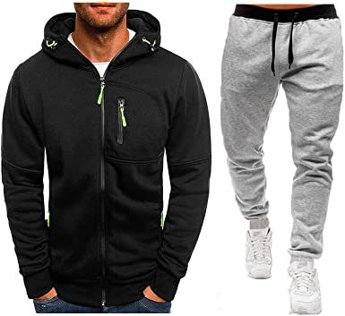 Mens 2 Piece Tracksuit Zipper Cardigan Hoodie Pants Sport Suit Running Jogging Athletic Casual Tracksuit Set - VINE GLOBAL