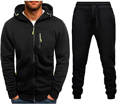 Mens 2 Piece Tracksuit Zipper Cardigan Hoodie Pants Sport Suit Running Jogging Athletic Casual Tracksuit Set - VINE GLOBAL