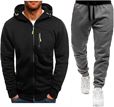Mens 2 Piece Tracksuit Zipper Cardigan Hoodie Pants Sport Suit Running Jogging Athletic Casual Tracksuit Set - VINE GLOBAL