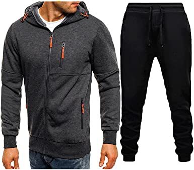 Mens 2 Piece Tracksuit Zipper Cardigan Hoodie Pants Sport Suit Running Jogging Athletic Casual Tracksuit Set - VINE GLOBAL