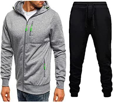 Mens 2 Piece Tracksuit Zipper Cardigan Hoodie Pants Sport Suit Running Jogging Athletic Casual Tracksuit Set - VINE GLOBAL